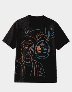 Black T-shirt With Colorful Line-art