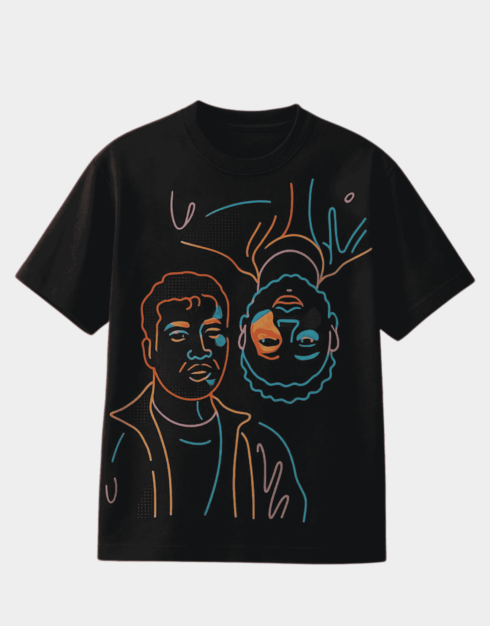 Black T-shirt With Colorful Line-art